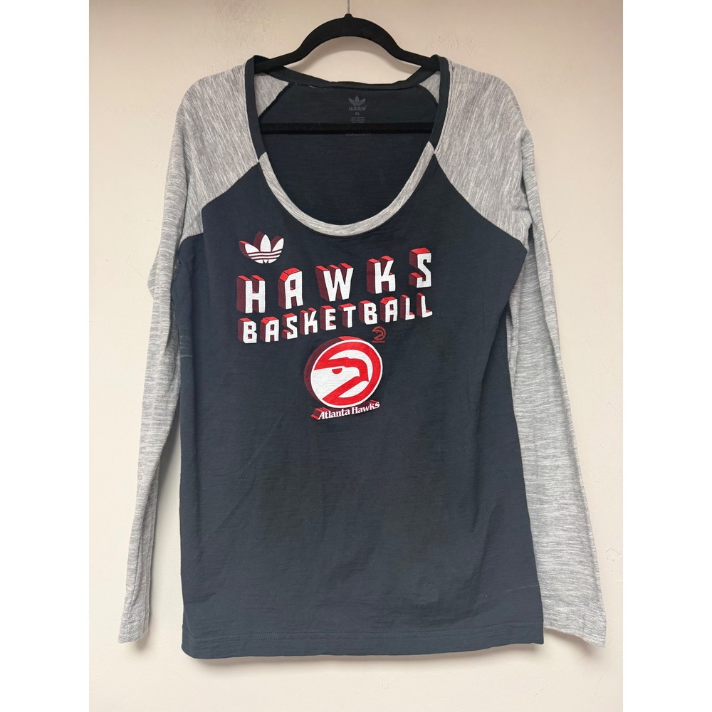 Adidas Atlanta Hawks Basketball Raglan Long Sleeve Shirt XL Grey Black